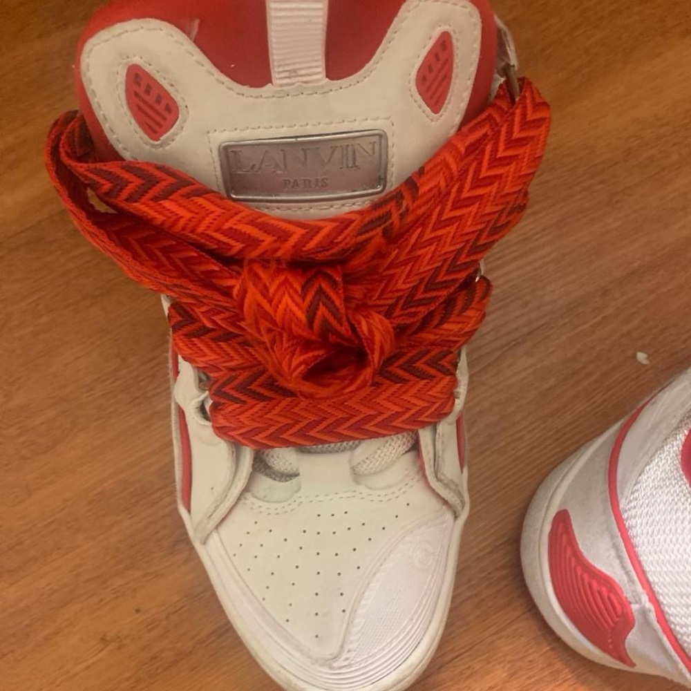 Lanvin Red and White High-Top Sneakers